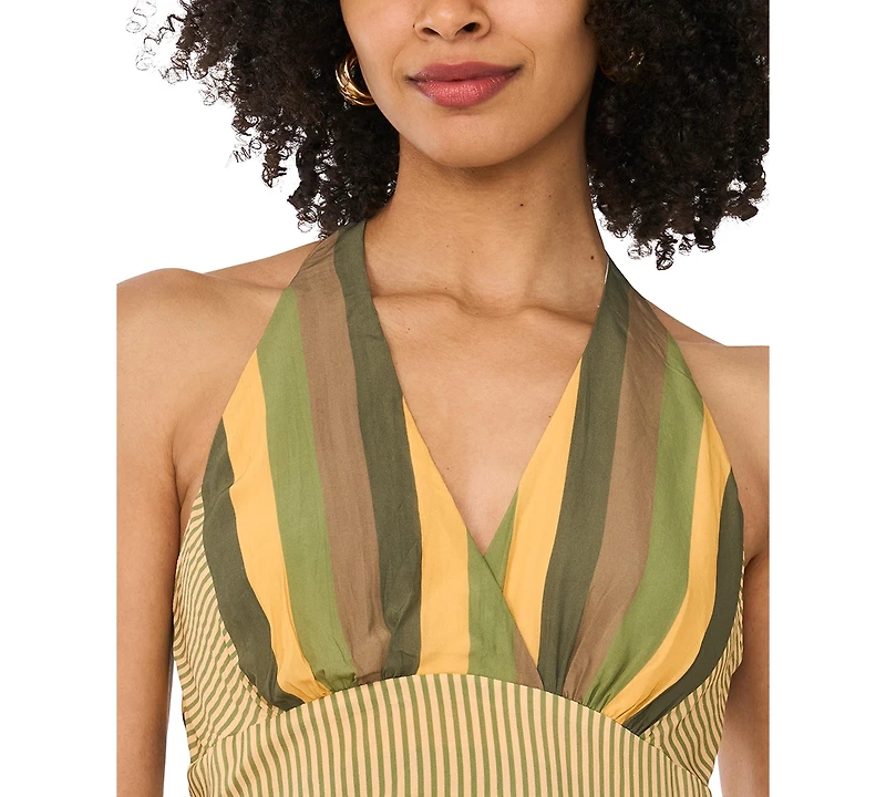 Vince Camuto Women's Mixed-Print V-Neck Maxi Halter Dress