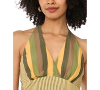 Vince Camuto Women's Mixed-Print V-Neck Maxi Halter Dress