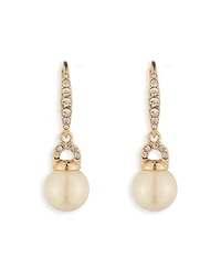 Lauren Ralph Lauren Gold-Tone Pave & Imitation Pearl Drop Earrings