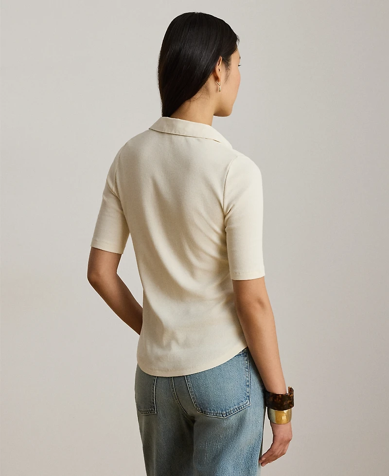 Lauren Ralph Petite Rib-Knit Slim Fit Collared Top