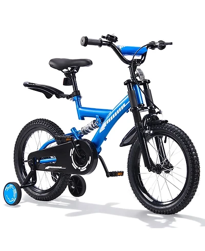 16" Kids Bike with Adjustable Seat, Dual Brakes, Suspension and Training Wheels for Ages 4–7