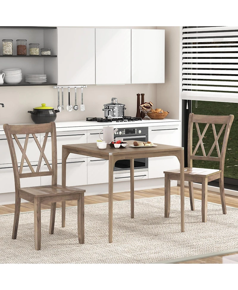 Slickblue Set of 2 Farmhouse Wooden Dining Chairs Retro Kitchen Style