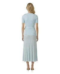 Modenaire Women's Ribbed Knit Belted Pleated Midi Dress