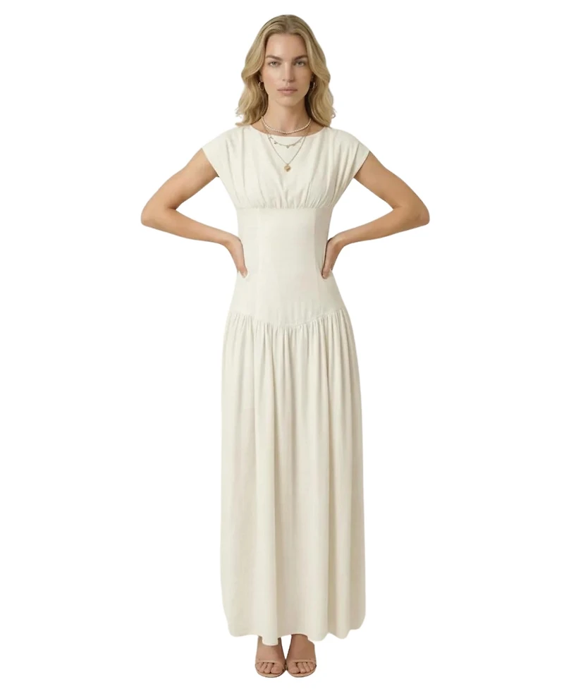 Modenaire Women's Odessa Cap Sleeve Lace-Up Back Maxi Dress