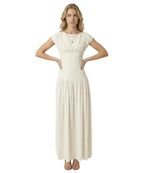 Modenaire Women's Odessa Cap Sleeve Lace-Up Back Maxi Dress