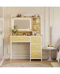 gaomon Vanity Desk with Mirror, Makeup Vanity Table with Shelves, 4 Fabric Drawers Storage, Modern Dressing Table for Bedroom, Gift for Women