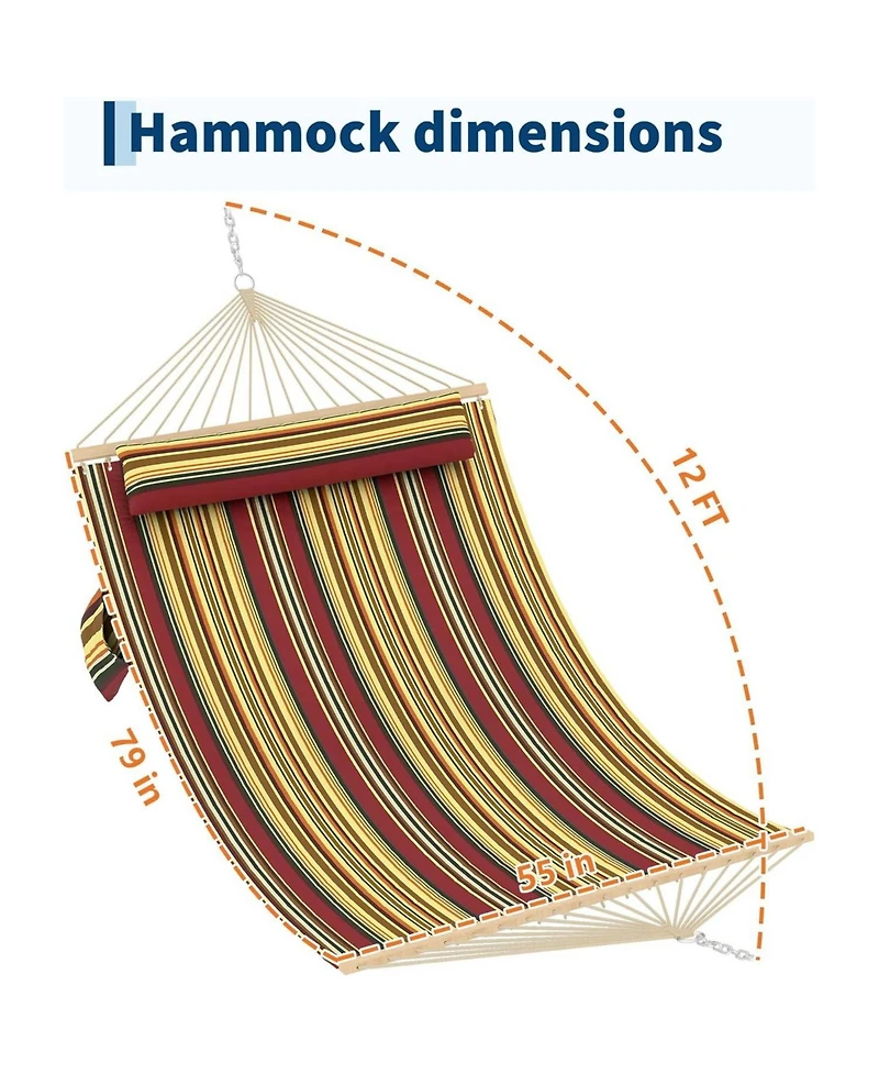 gaomon Double Quilted Fabric Hammock, 450 Lbs Capacity for Outdoor Patio Backyard Poolside, Multi Stripes