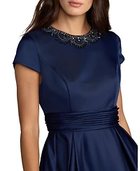 Mac Duggal Women's Embellished Satin Cap Sleeve Gown With Pockets