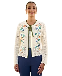 Yumi Women's Crochet Knitted Tie Front Cardigan