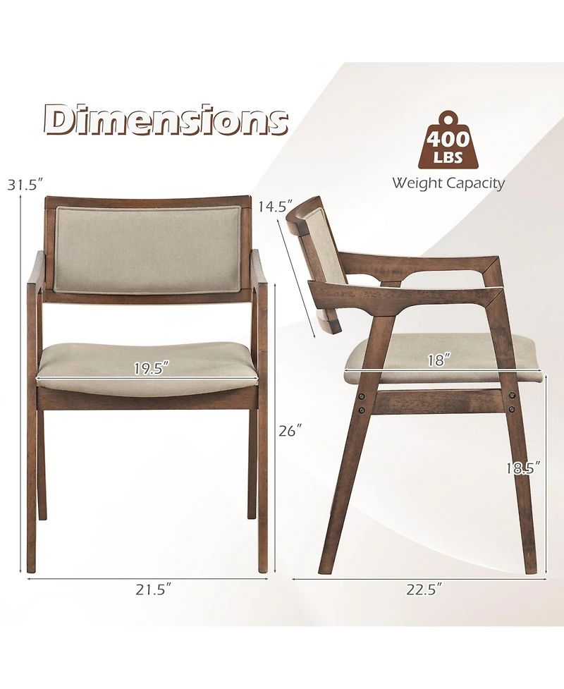 Slickblue Modern Arm Dining Chairs Set of 2 Upholstered Wood Frame