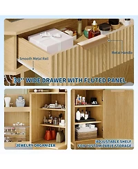 gaomon Corner Makeup Vanity Desk, Modern Vanity Desk with Hd Triple Mirror, Corner Vanitys with Clear Glass Top, Fluted Makeup Vanity Desk