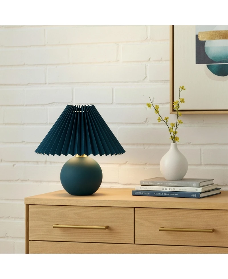 Brightech Serena Ceramic Led Table Lamp with Pleated Drum Shade