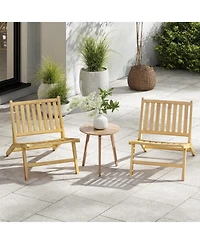 Gymax Teak Wood Outdoor Reclining Chair Natural Mid Century Accent Chair w/ Backrest