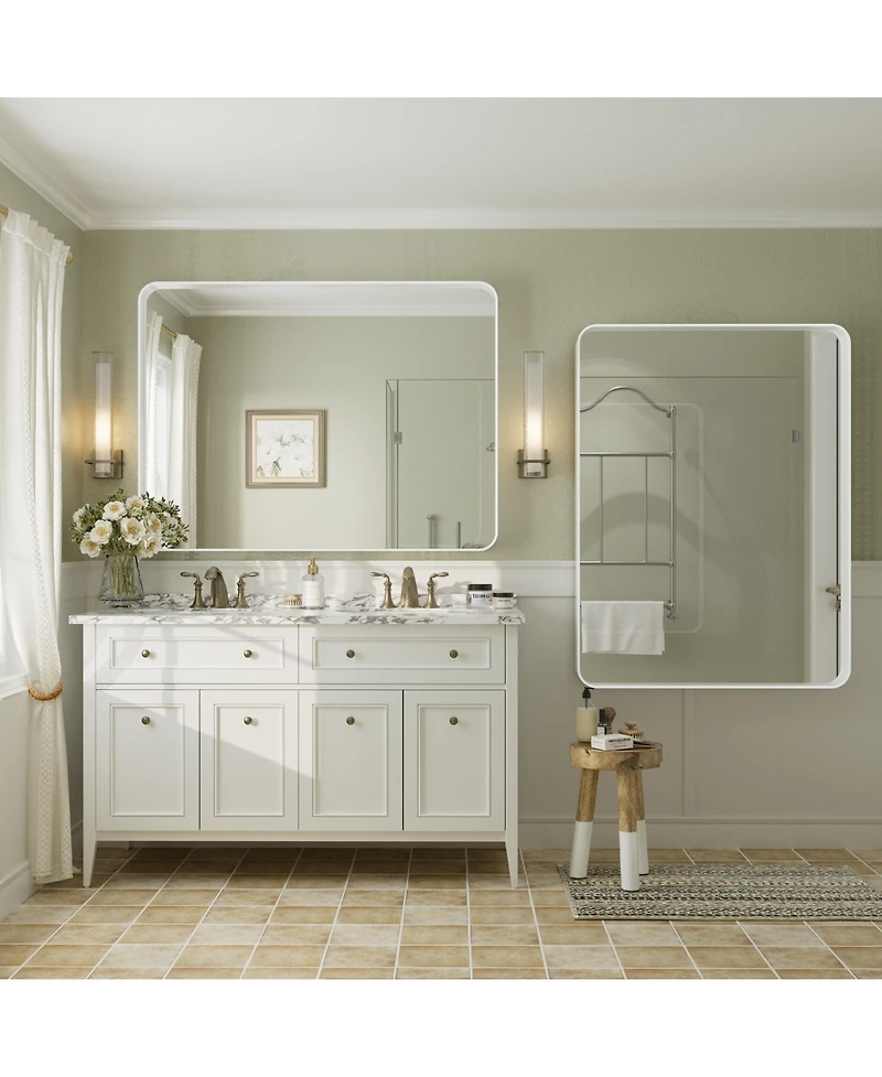 Apmir 48" x 36" High-Strength Tempered Glass and Aluminum Alloy Framed Wall Decor Bathroom Vanity Mirror in Matte White