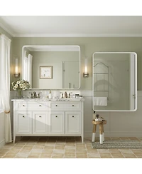 Apmir 48" x 36" High-Strength Tempered Glass and Aluminum Alloy Framed Wall Decor Bathroom Vanity Mirror in Matte White