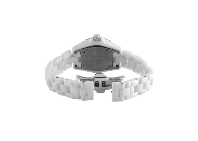 Peugeot Women's 36mm White Ceramic Watch with Silver Crystal Bezel