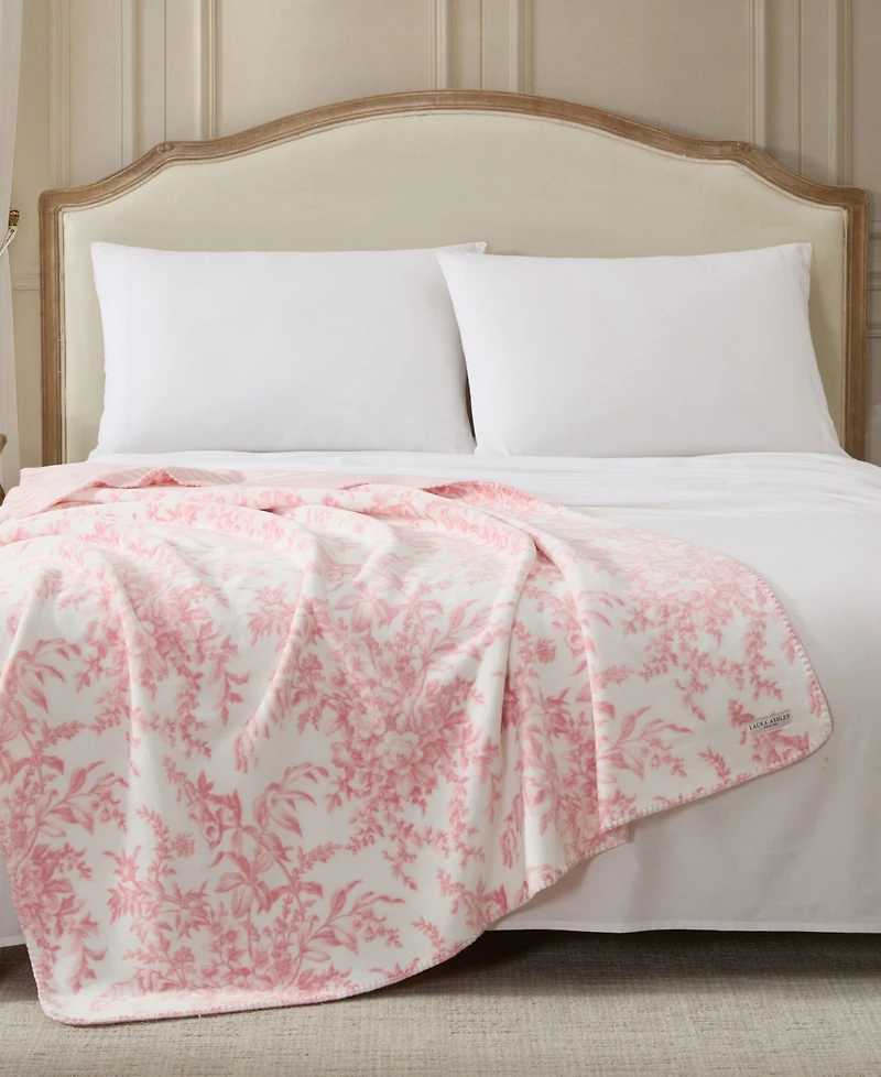 Laura Ashley Bedford Printed Plush Reversible Throw, 70" x 50"