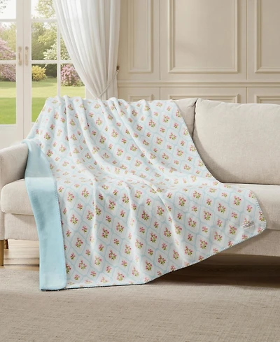 Laura Ashley Pinford Trellis Printed Plush Reversible Throw, 70" x 50"