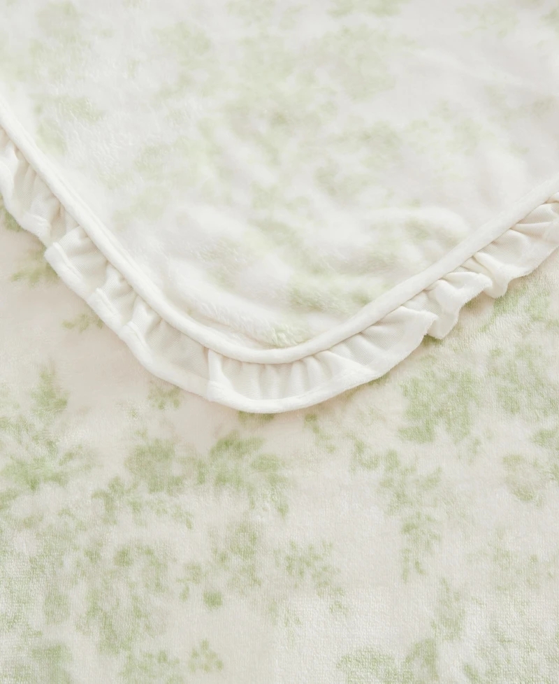 Laura Ashley Morning Gloria Printed Plush Reversible Throw, 70" x 50"