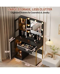 gaomon Makeup Vanity Desk with Mirror and Rgb Led Lights, Charging Station, 2 Acrylic-Door Cabinets, Open Compartments, Wooden Dressing Table