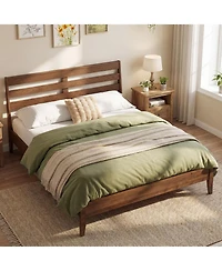 Slickblue Wooden Platform Bed Frame with Slatted Headboard