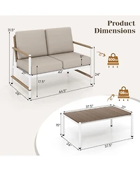 Gouun Aluminum Patio Loveseat and Coffee Table Set with 5 in Thick Cushions