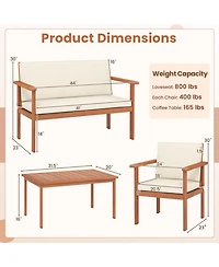 Gouun 4-Piece Acacia Wood Patio Set with Loveseat, Armchairs and Coffee Table
