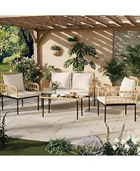 gaomon 4-Piece Patio Seating Set with Glass Coffee Table, Wicker and Cushions