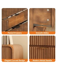gaomon Fluted 6 Drawer Dresser, Modern Bedroom Dresser with Rounded Edge, Walnut Wood Color Wide Chest of Drawers, for Living Room, Hallway
