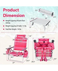 Gymax 2PCS Folding Backpack Beach Chair Table Set 5-Position Outdoor Reclining Chair Hot