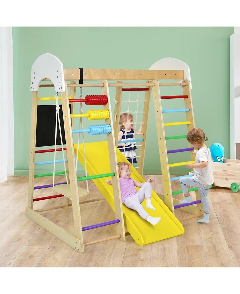 Slickblue Indoor Playground Climbing Gym Wooden 8-in-1 Climber Playset for Children