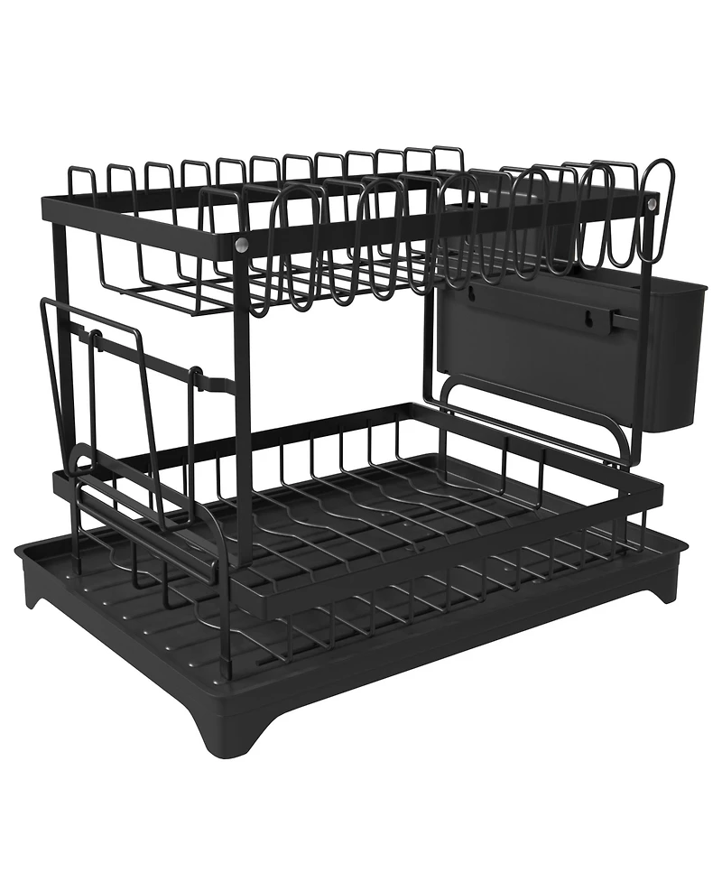 2 Tier Anti-Rust Dish Drying Rack with Drainage Spout for Kitchen