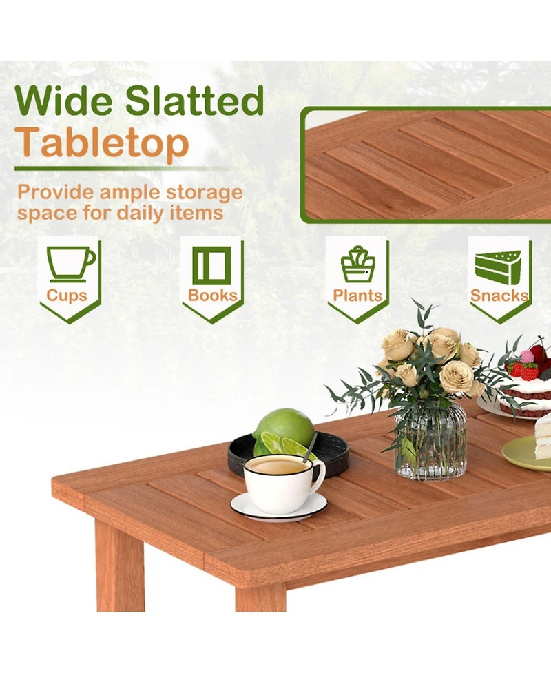Sugift Rectangular Slatted Solid Wood Outdoor Patio Coffee Table