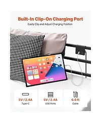 Sugift King Canopy Bed Frame Metal Four Poster with Charging Station and Storage