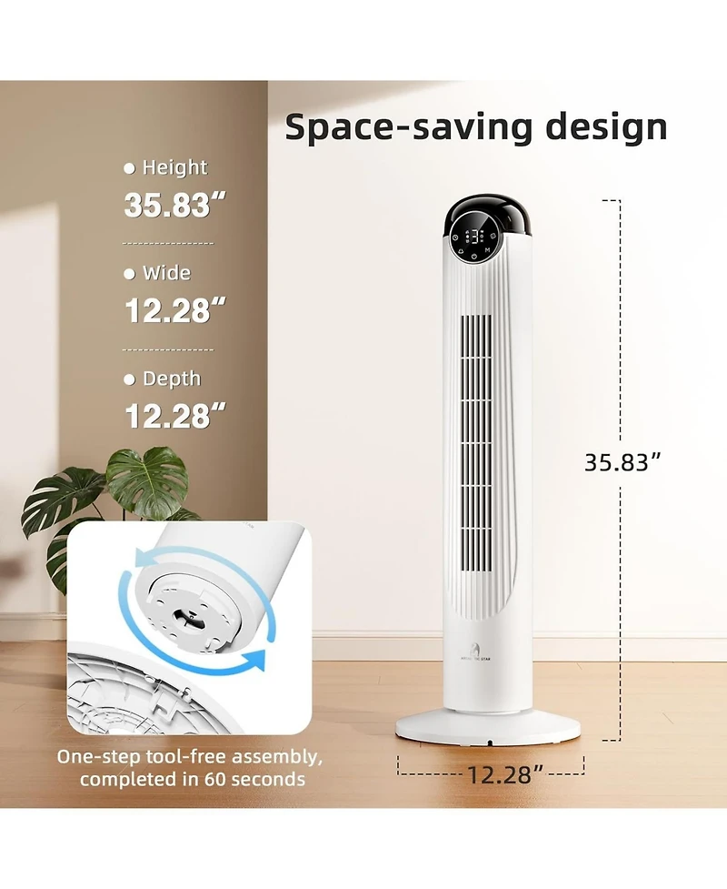 Antarctic Star 36-Inch Quiet Oscillating Tower Fan with Remote and Washable Grille