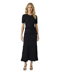 Modenaire Women's Textured Knit Ruffle-Trim Fitted Midi Dress