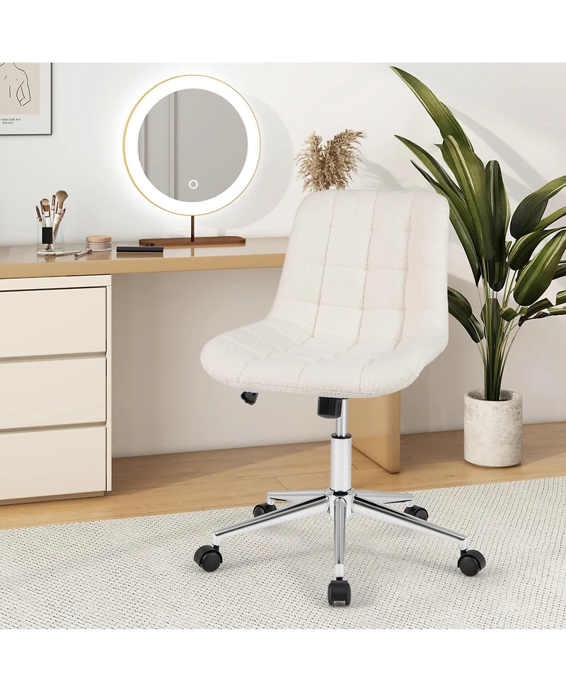 Gouun Teddy Fleece Armless Swivel Vanity Chair for Makeup Desk