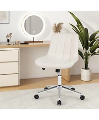 Gouun Teddy Fleece Armless Swivel Vanity Chair for Makeup Desk