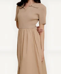Modenaire Women's Polo Collar Short Sleeve Sweater Midi Dress