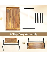 Sugift Acacia Wood Coffee Table with Thickened Top and Heavy-duty Metal Legs