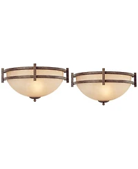 Franklin Iron Works Mission Wall Light Sconces Set of 2 Bronze Hardwired 14 1/2" Fixture Cream Scavo Glass for Bedroom Bathroom