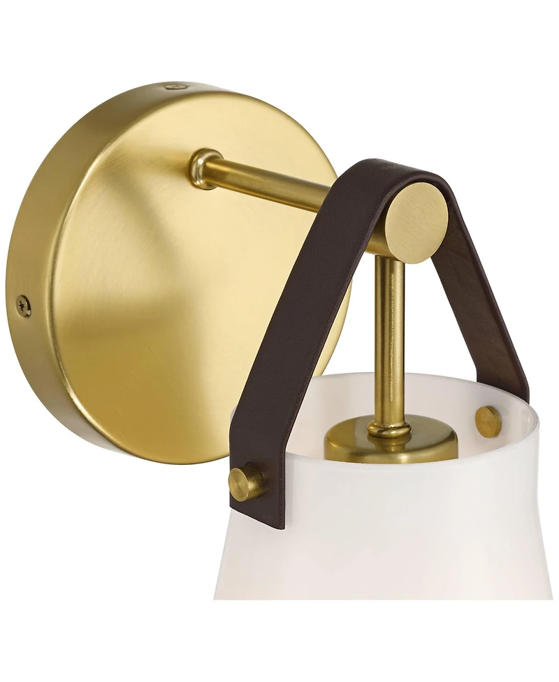 360 Lighting Ashley 10 1/2" High Antique Brass and Leather Wall Sconce