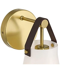 360 Lighting Ashley 10 1/2" High Antique Brass and Leather Wall Sconce