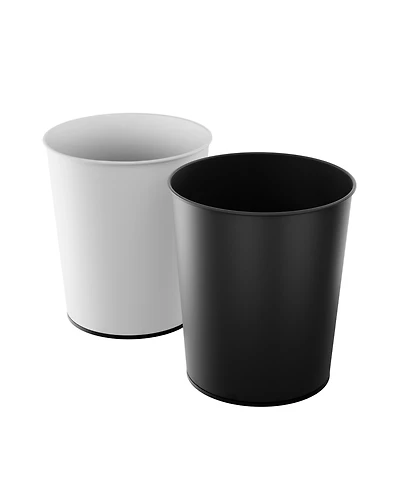 Home Zone Living 1.5 Gallon Round Open Top Wastebasket, Stainless Steel, Matte White and Matte Black, 2 Pack with Trash Bags