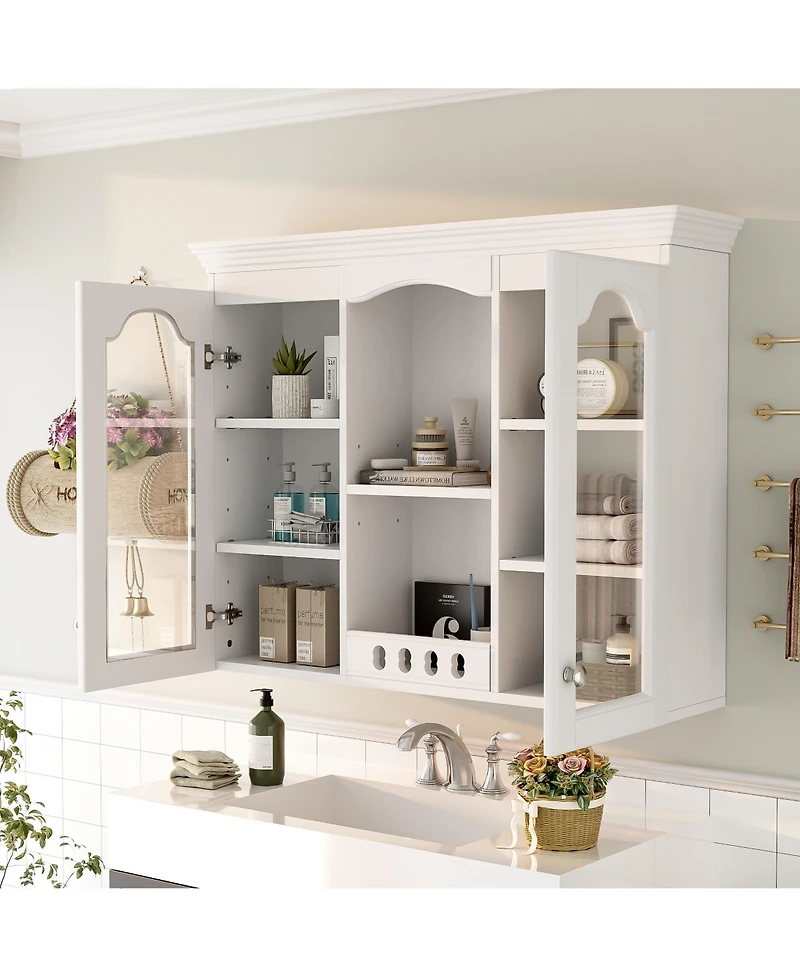 Busdays Wall Mounted Medicine Cabinet Bathroom Cabinet 2 Glass Doors Over Toilet Space Saver Storage