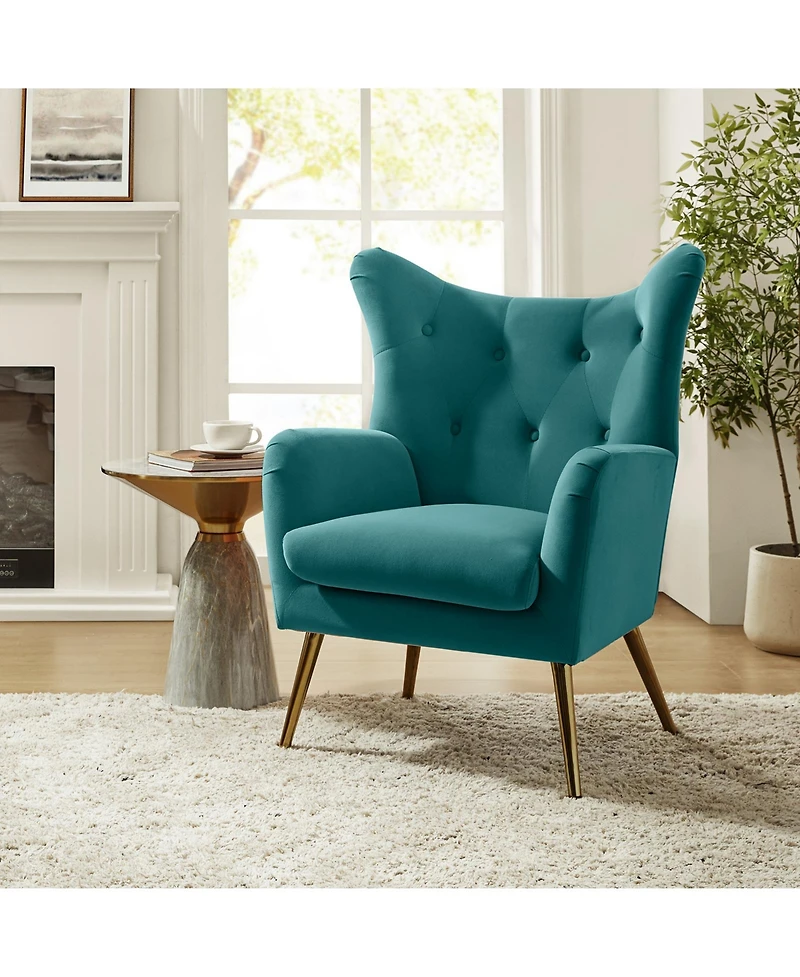 Hulala Home Avianna Wide Tufted Velvet Wingback Chair