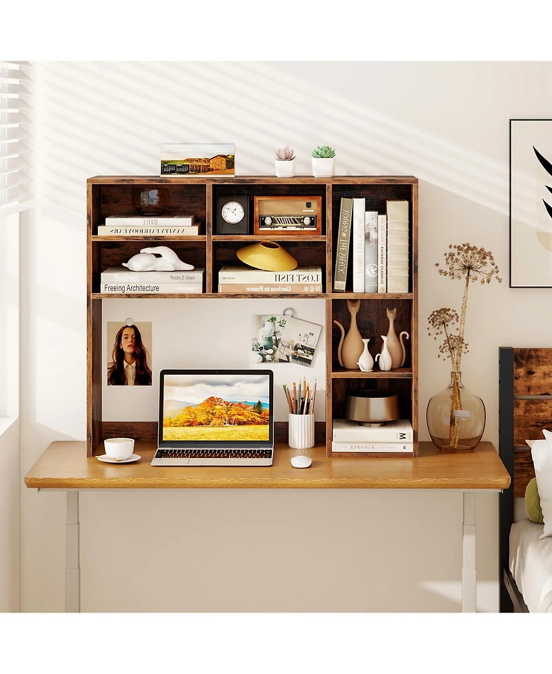 Slickblue Desktop Bookshelf with 7 Cubbies and 3 Adjustable Shelves
