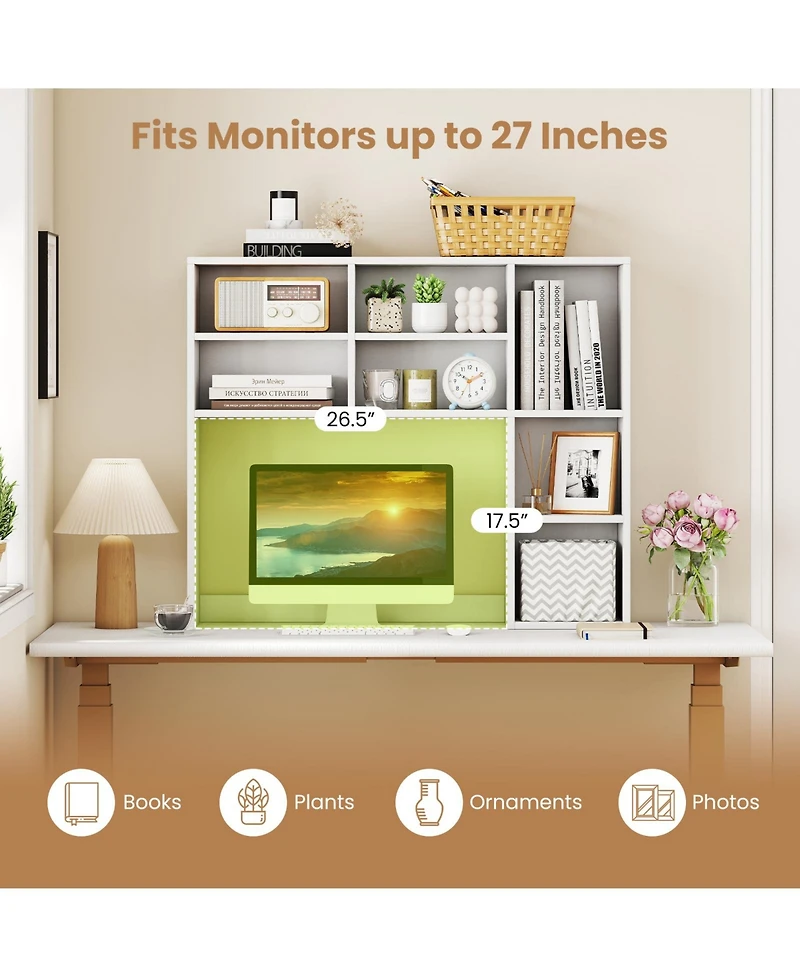 Slickblue Desktop Bookshelf with 7 Cubbies and 3 Adjustable Shelves