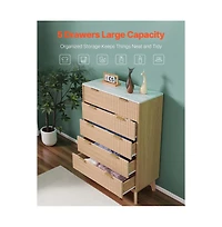 Sugift 5 Fluted Drawer Dresser Wooden Chest of Drawers with Sliding and Anti-tip Device Modern