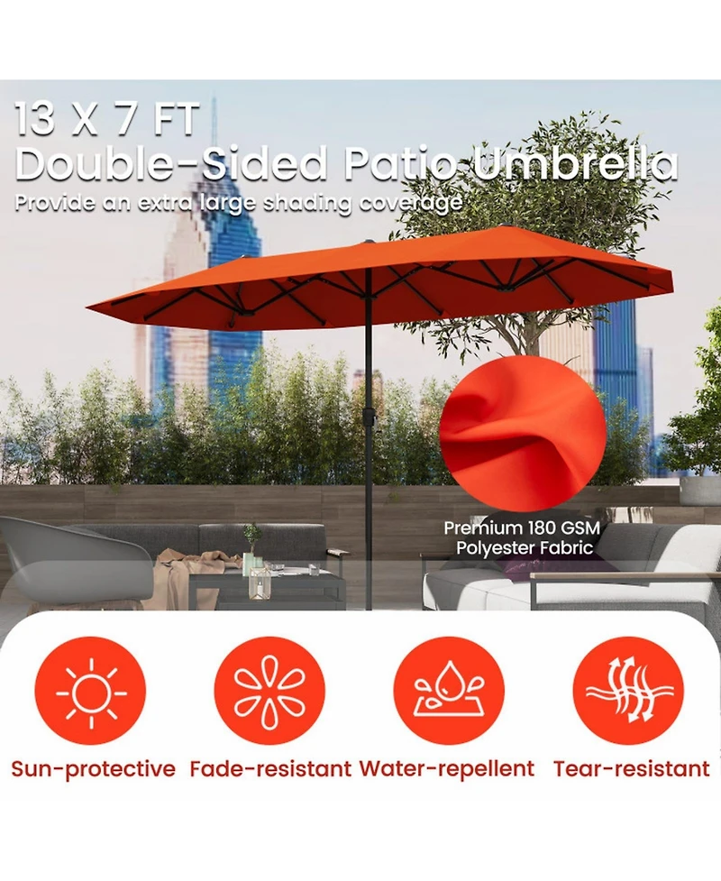 Gouun 13 ft Double-Sided Table Market Umbrella with Crank Handle and 12-Rib Frame